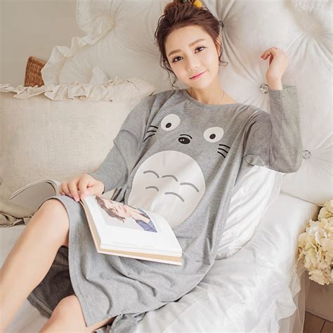2018 Spring Autumn Cotton Women Nightgown Female Cute Cat Sleepwear