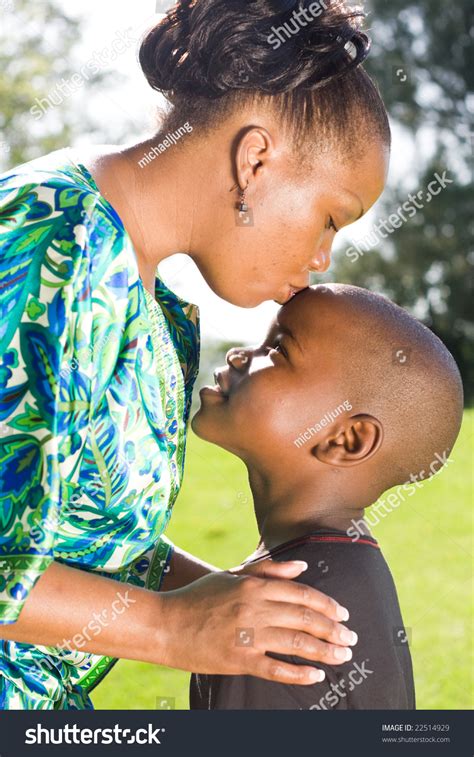 Happy African Mother Kissing Son Stock Photo Shutterstock