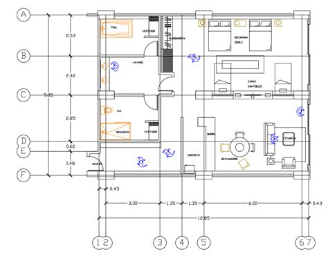 House Layout Plan Autocad Drawing With Dimension Detail Cad Drawing Dwg