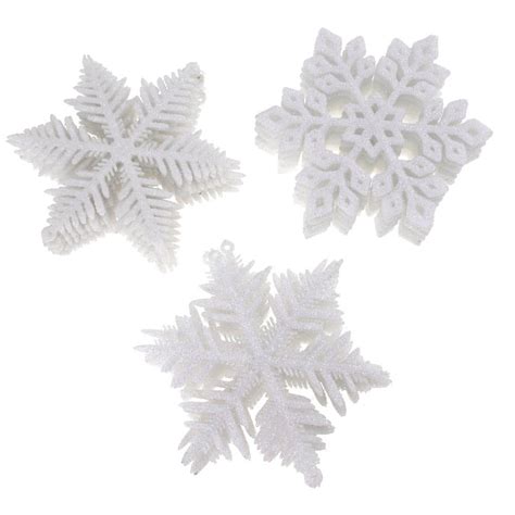 Plastic Glitter Snowflakes Christmas Ornaments White 4 Inch 3 Packs