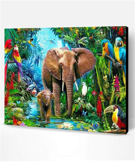 Elephants In The Jungle Animals Paint By Number Paint By Numbers Pro