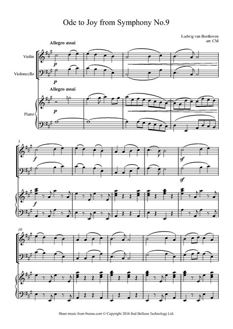 Beethoven Ode To Joy Theme From Symphony No9 Sheet Music For Piano
