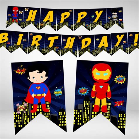 A Birthday Banner With Two Superheros On It