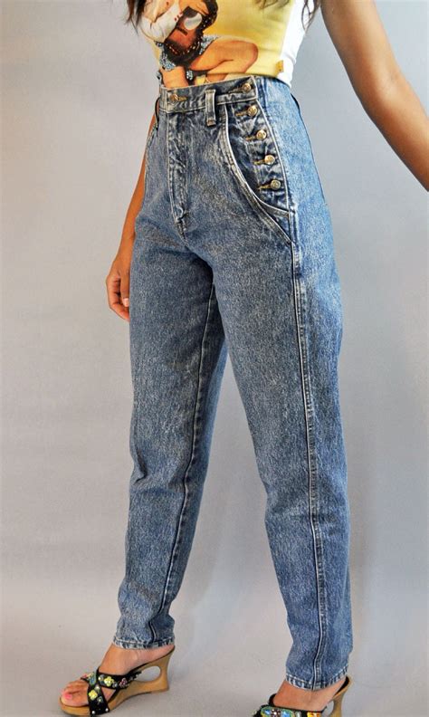 80s Vintage High Waist Jeans Womens Nuovo Stone Wash Denim