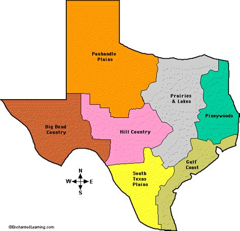 Natural Features Of Texas Outline Map Labeled Color