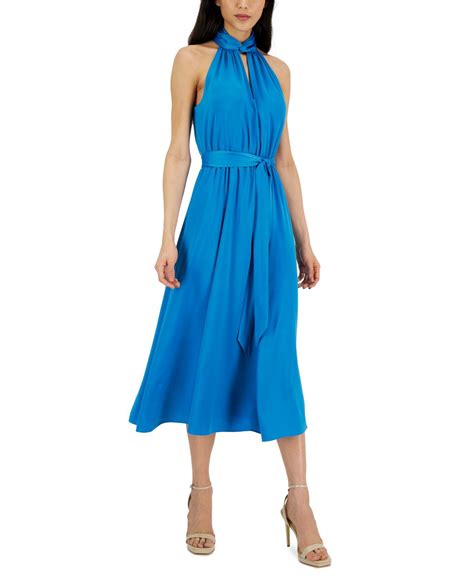 Anne Klein Twist Neck Sleeveless Midi Dress In Blue Lyst