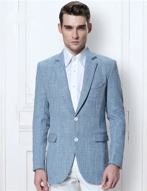 2017 Latest Coat Pant Designs Light Blue Linen Men Suit Beach Suits