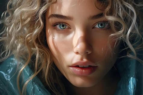 Premium Ai Image A Woman With Curly Blonde Hair And Blue Eyes