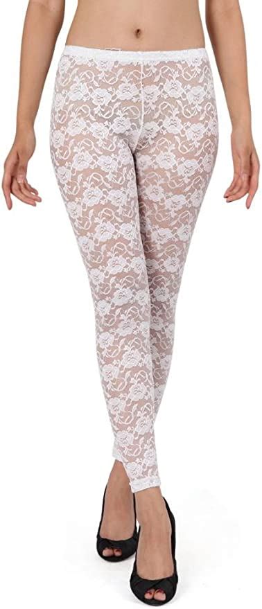 Beau Corner Womens Floral Rosa Sheer Lace Leggings White Uk Clothing