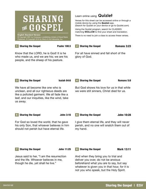Verse Sheets Sharing The Gospel By Word Of Life Student Ministries