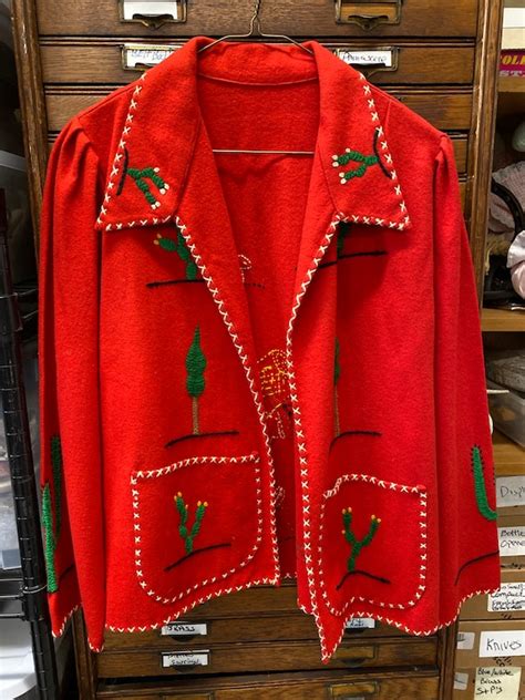 1940s Mexican Red Wool Tourist Jacket With Cactus Gem