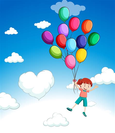 Girl Flying With Balloons In The Sky 300077 Vector Art At Vecteezy