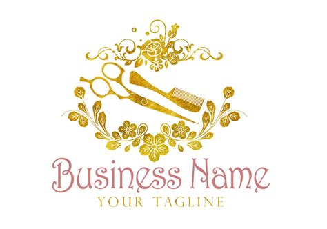 Beauty Gold Logo Custom Logo Design Gold Scissors Comb Logo Hair