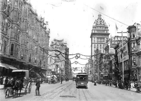 Market & Grant. Phelan building to left. Market Street cable cars in