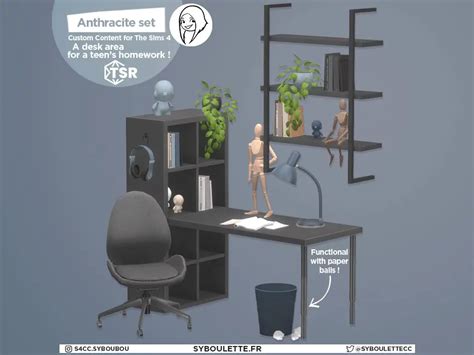 Anthracite Teen Desk Cc Sims 4 Syboulette Custom Content For The Sims 4