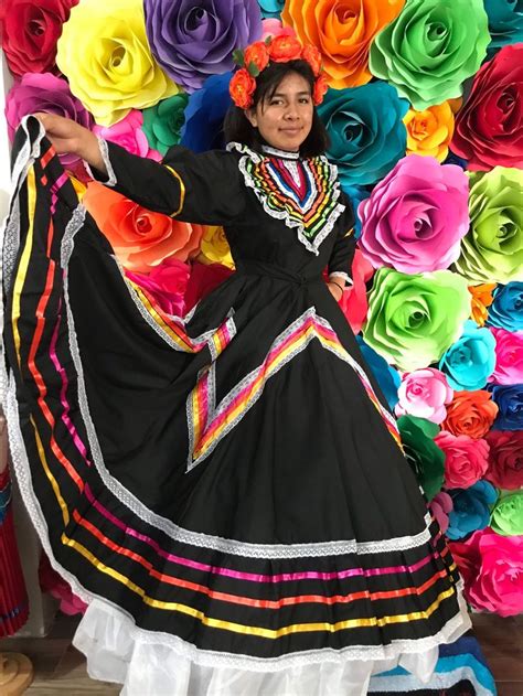 mexican jalisco dress teenager size 16 color black stunning etsy in 2021 jalisco dress