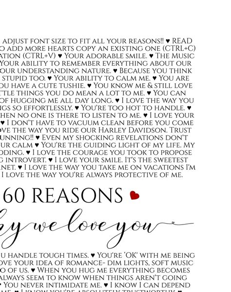 60 Reasons I Love You Editable Reasons We Love You 60th Etsy