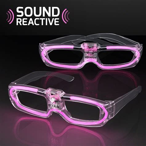 Led Light Up Sound Activated Eye Glasses Assorted Color 4 Pack Pink Clear Frames With Bright