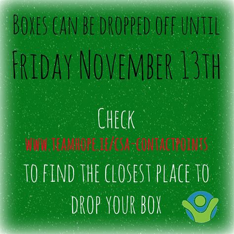 Team Hope - Our drop off points will accept boxes until...