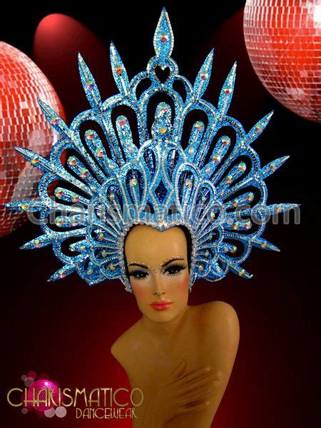 Glittery Blue Spiky Headdress With Iridescent Crystals And Mirror