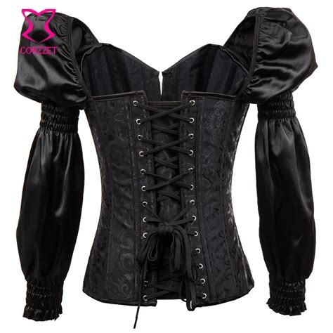 2020 Victorian Retro Corsets And Bustiers With Puff Long Sleeve Black