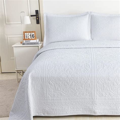 Winlife White 100 Cotton Quilts Queen Size Bedding Set