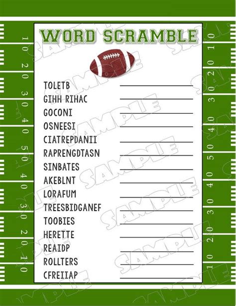 Football Baby Shower Games Word Scramble Game Printable Etsy