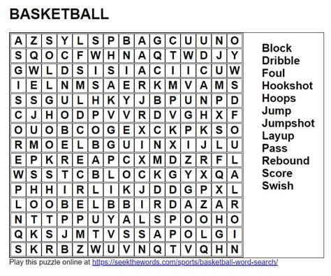 Basketball Word Search Pdf Printable Seek The Words