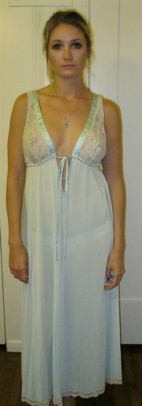 Vintage Sexy Nightgown Lace Nightgown Satin Light Blue Etsy