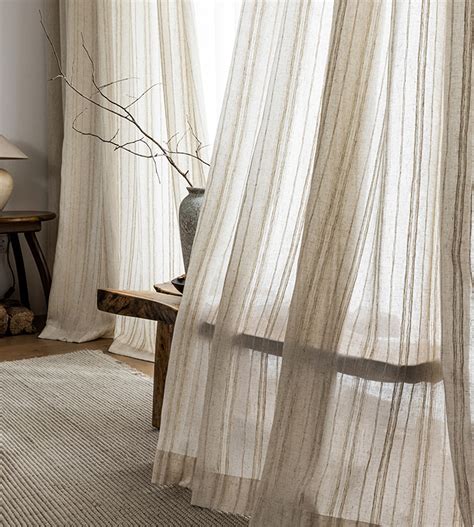 Pure Linen Natural Beige Vertical Stripes Sheer Curtain Etsy
