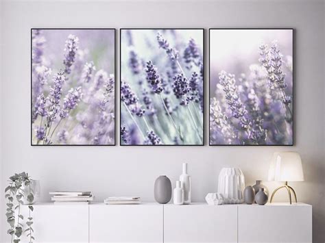 Lavender Wall Art Set Of 3 Prints Purple Wildflower Print Set Etsy
