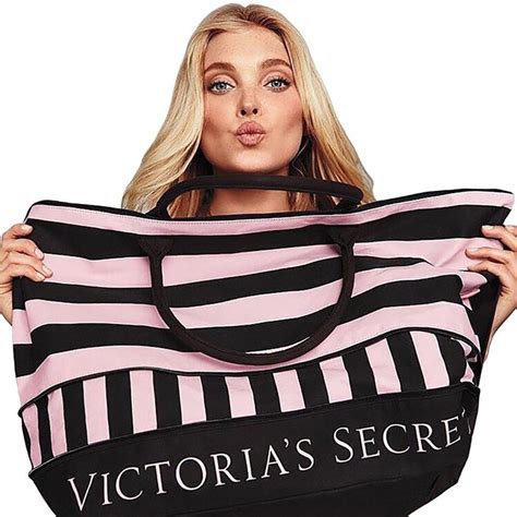 Victorias Secret Pink And Black Stripe Limited Edition Expandable Duffel Tote Bag Victoria