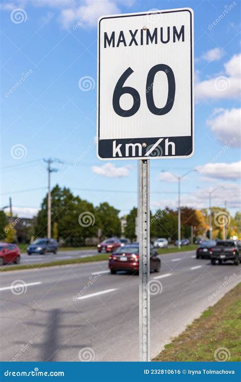 Speed Limit Road Sign In The Street 60 Km Maximum In Ottawa Canada