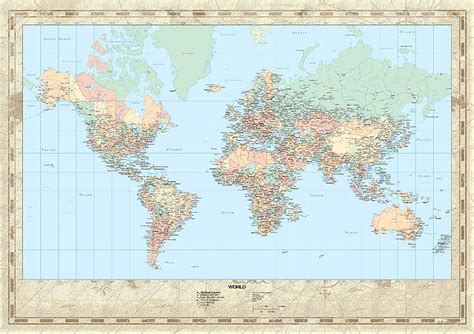 Huge Hi Res Mercator Projection Political World Map Greeting Card By
