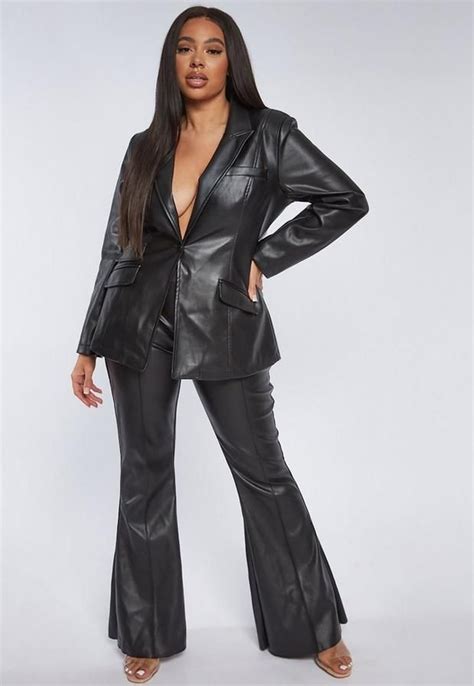 Missguided Plus Size Black Faux Leather Tailored Flared Pants In 2021 Matching Sets Outfit