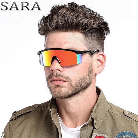 Hip Hop Oversized Red Frame Mirror Sunglasses Men Fashion Designers Photochromic Casual Mens Sun