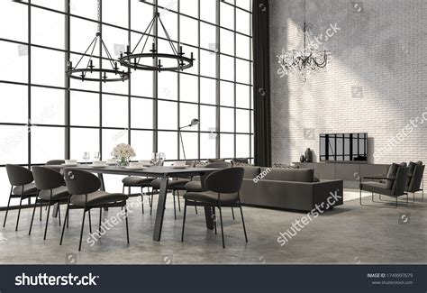 Industrial Loft Style Dining Living Room Stock Illustration 1749997679