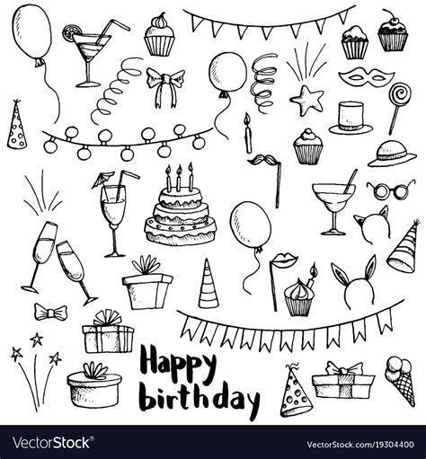 Birthday Party Doodle Set Vector Isolated Hand Drawn Elements