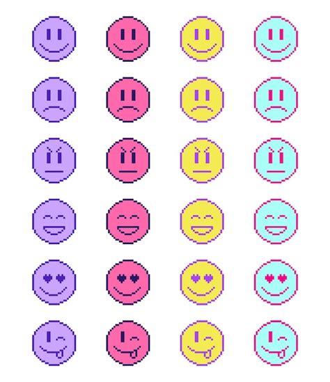 Premium Vector Pixel Emoji Set Colorful Emoticon Retro Style 1990s