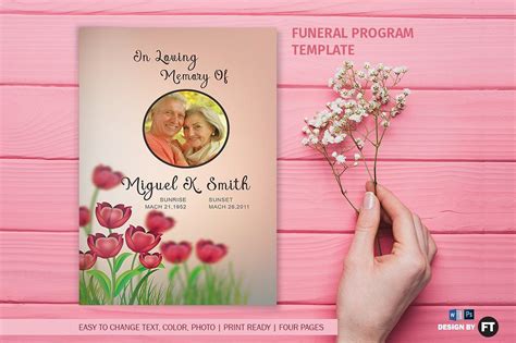 Printable Rose Funeral Program Template In Loving Memory Editable