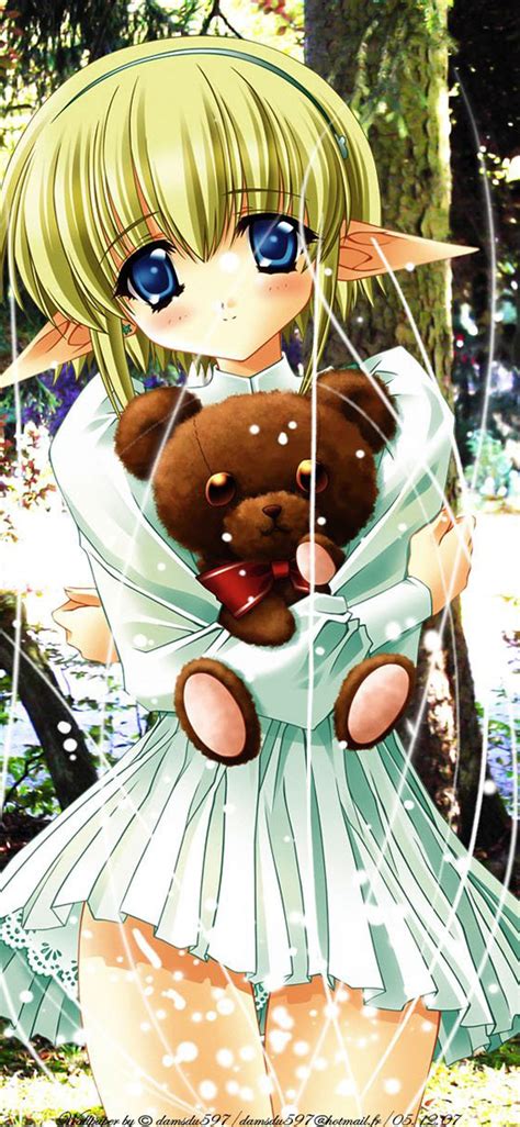 Anime Little Blonde Girl With Her Teddy Bear