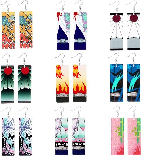 9Pairs Anime Demon Slayer Earrings Tanjiro Cosplay Drop Dangle Earrings