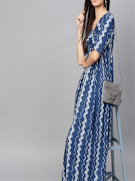 Buy Aks Women Navy Blue And White Printed Maxi Dress Dresses For Women