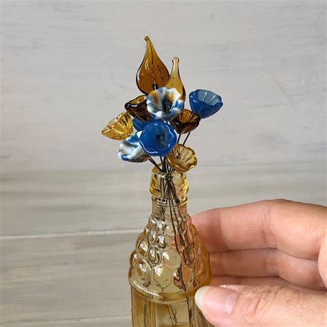 Miniature Glass Flowers In Wheaton Hobnail Bottle Vintage Etsy
