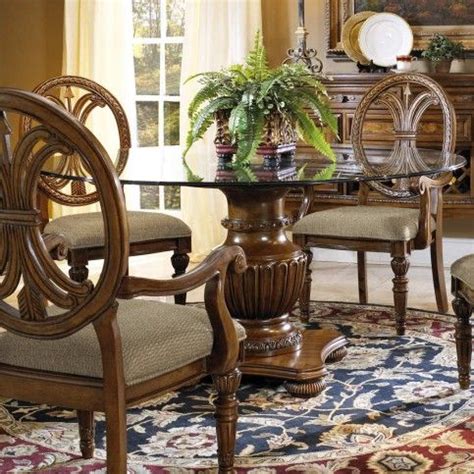 Create a chic dining space that radiates dramatic ambience with the noralie dining set. Empire 60" Round Glass Top, Single Pedestal Dining Table ...