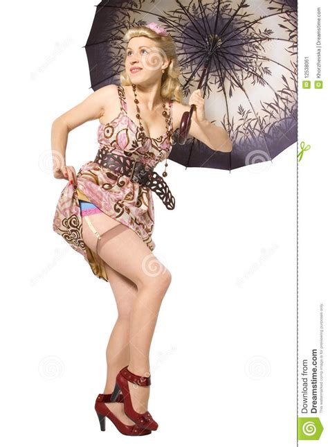 Pin Up Girl With Umbrella Stock Image Image Of Dress 12538061