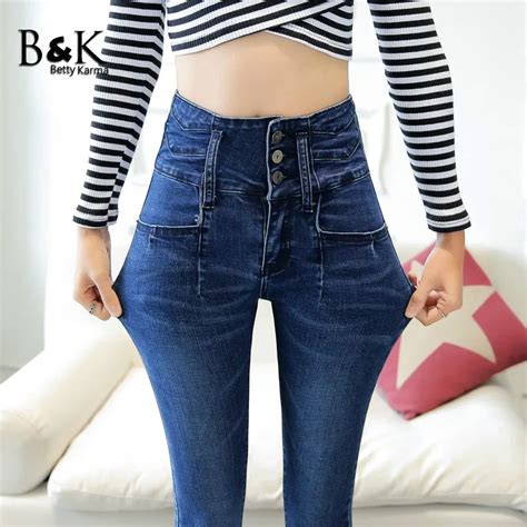 buy betikama womens elegant vintage high waist jeans elastic skinny pencil
