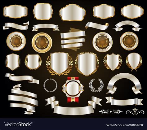 Retro Gold And Silver Ribbons Badges And Labels Vector Image