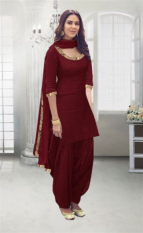 Beautiful Maroon Color Rayon Patiyala Suit Patiyala Dress Punjabi Outfits Patiala Suit Designs