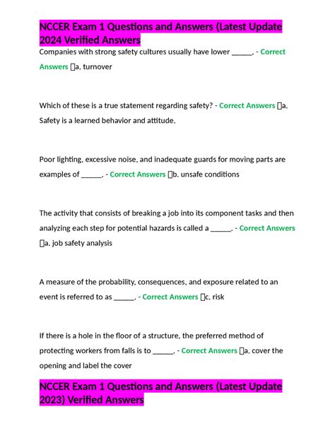NCCER Exam 1 Questions and Answers (Latest Update 2024 Verified Answers